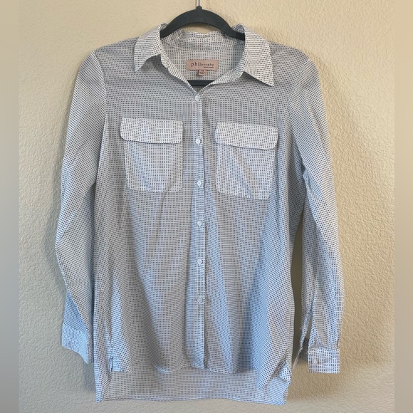 Philosophy Oversize Black and White Dotted Button Up Long Sleeve Top Size XS - Picture 1 of 7